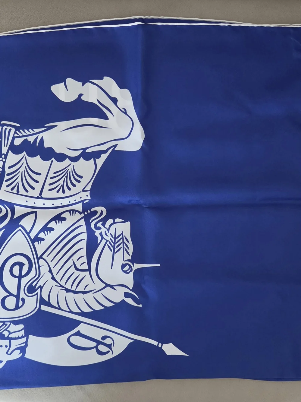 Burberry Blue and White Silk Logo Scarf